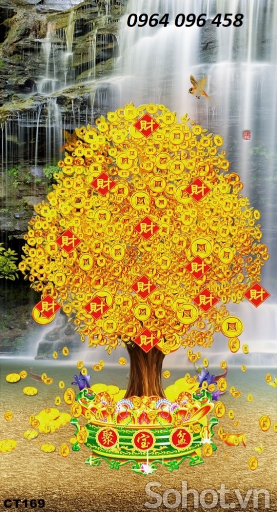 Tranh gạch 3d cây kim tiền - cây tiền vàng - 322XMM