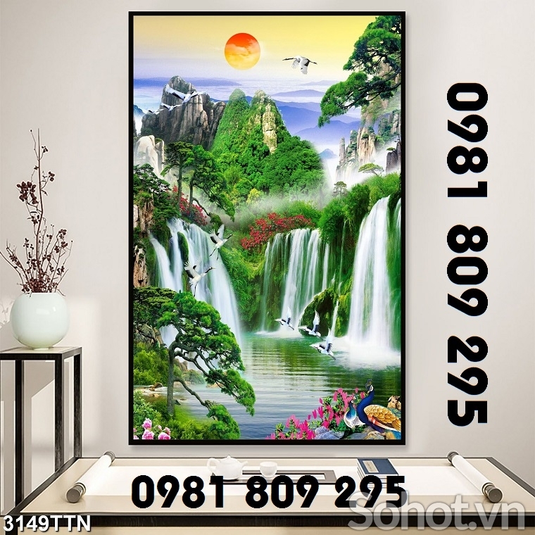 Tranh thác nước khổ dọc , tranh gạch 3d