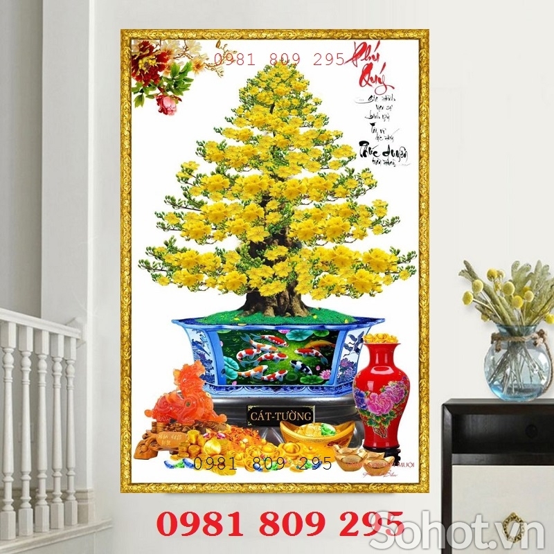 Tranh hoa mai trang trí tường, gạch tranh GP86