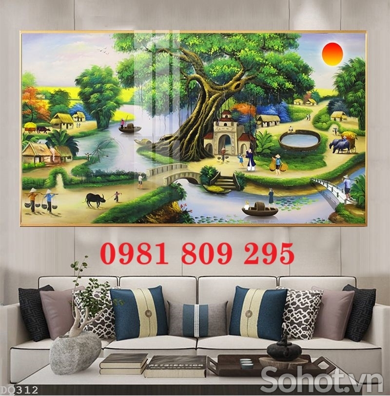 Tranh gạch 3d làng quê , tranh phòng khách HN939