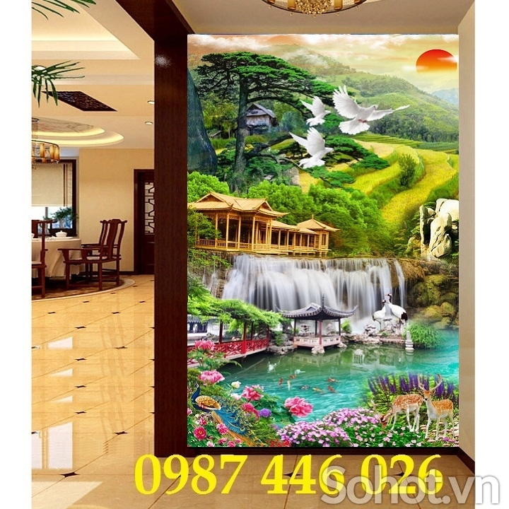 Gạch 3d tranh ốp tường phong cảnh thiên nhiên đẹp HP82
