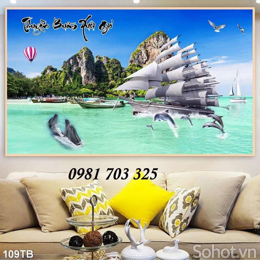 Tranh gạch men thuyền buồm, tranh phong thủy đẹp