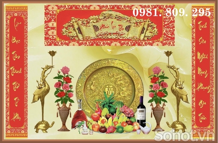 Gạch tranh , gạch ốp tường phòng thờ mâm ngũ quả