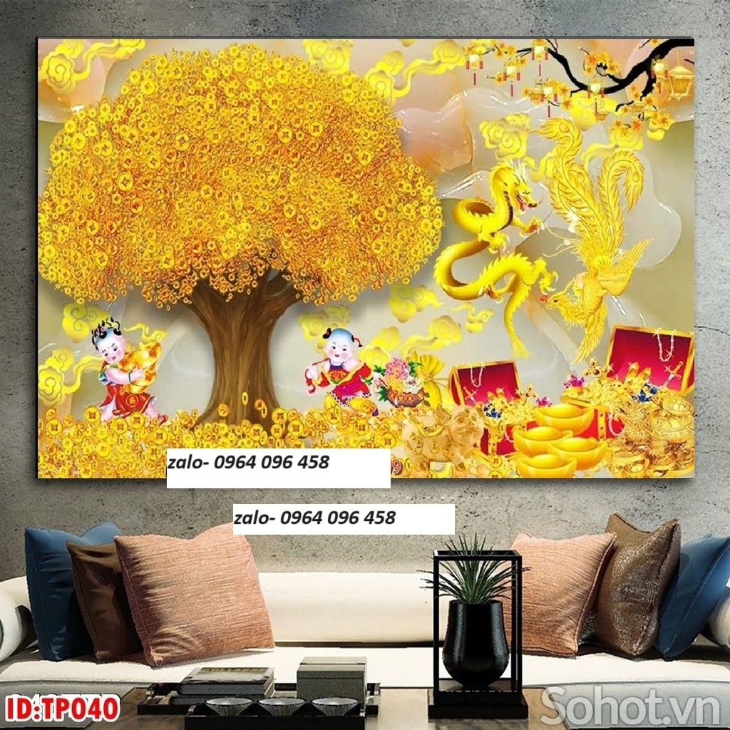 Tranh gạch 3d cây tiền vàng - XBVV2