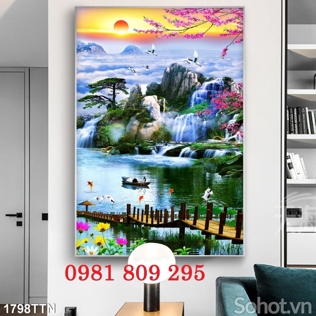 Tranh gạch men thác nước đứng HN8282