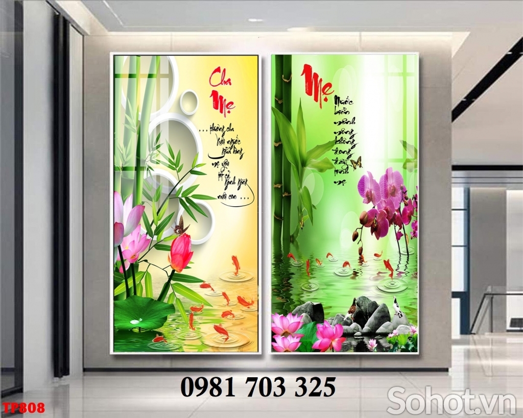 Tranh gạch men 3D thư pháp cha mẹ