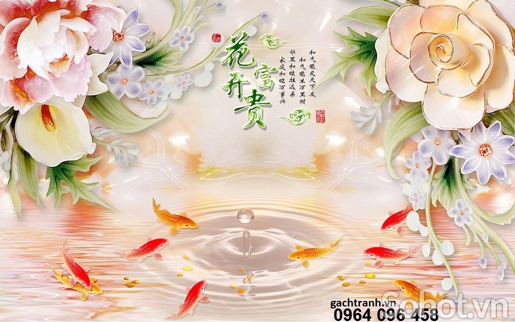 gạch tranh cá chép 3d - NN43