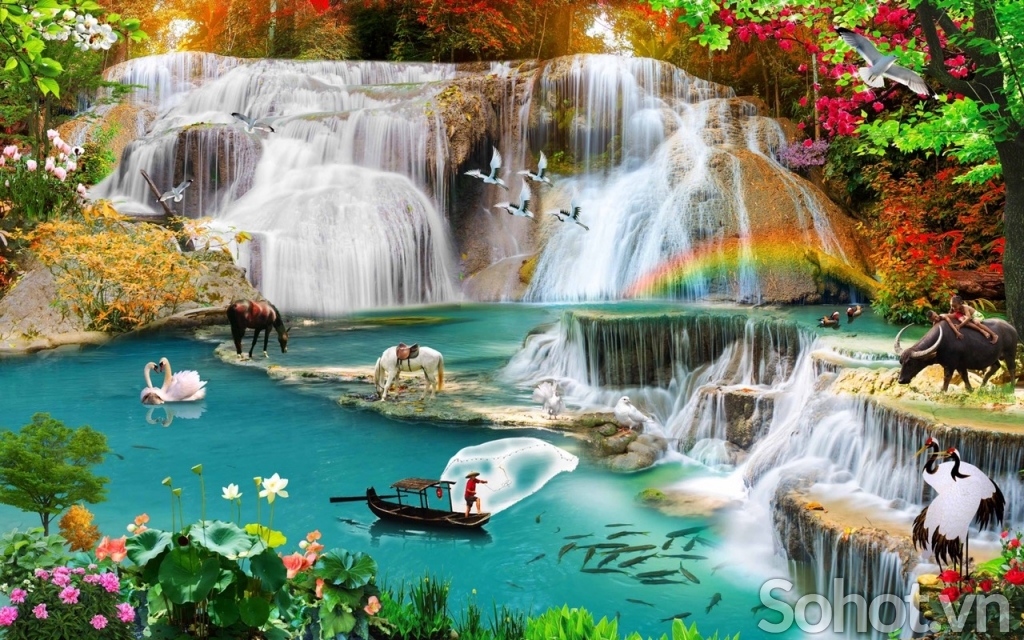 Tranh phong cảnh thác nước- tranh gạch 3D trang trí - Hà Nội 