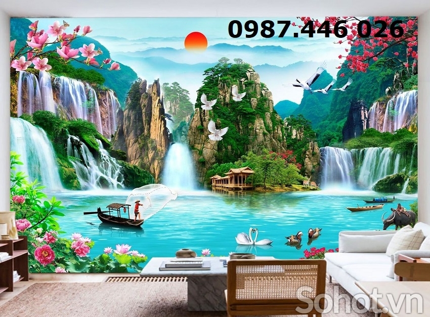 Tranh gạch men thác nước HP0244