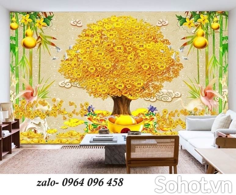 Tranh gạch cây tiền vàng 3d - KNB58