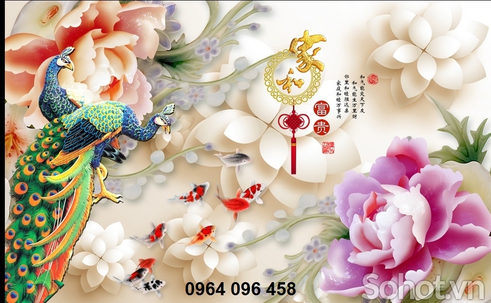 Tranh gạch men 3d chim công phong thủy - GBV33