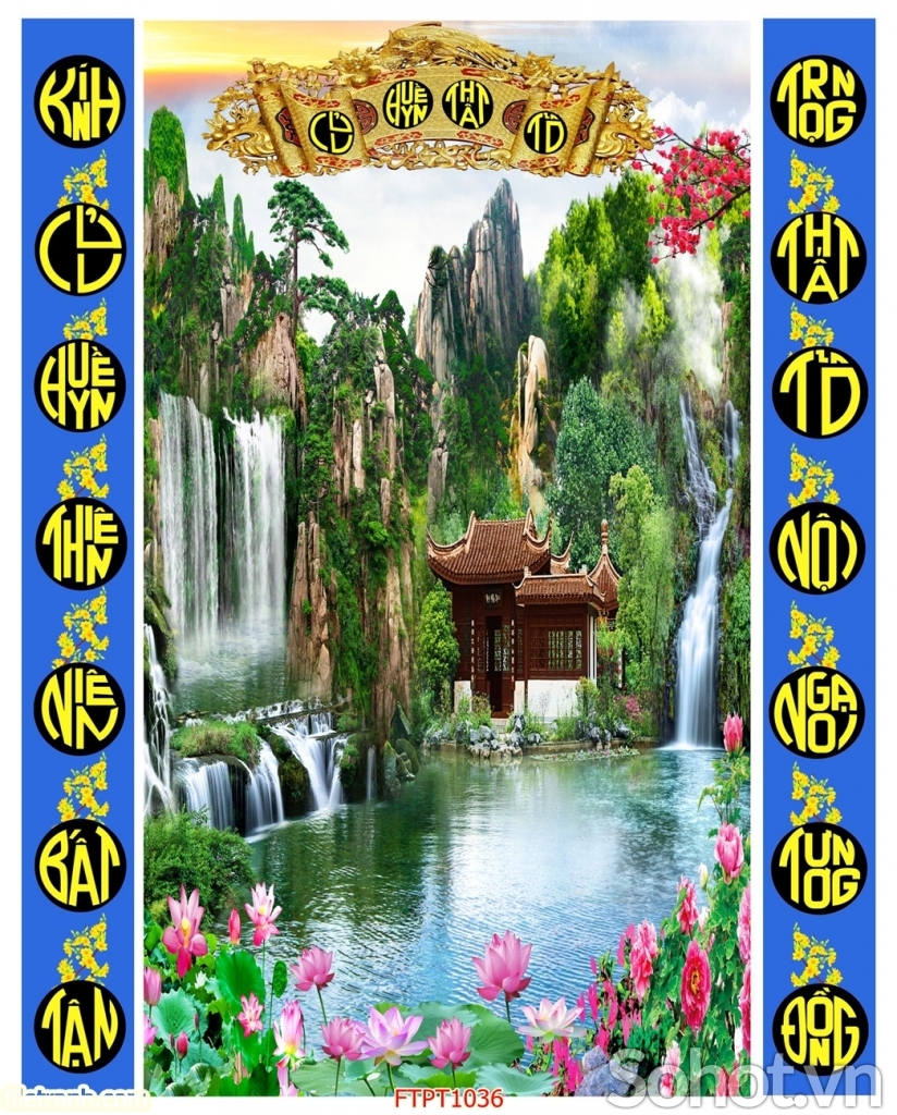 Tranh gạch 3d câu đối phòng thờ - XVCB663