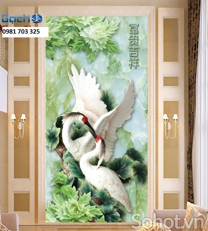 Tranh gạch tùng hạc cao cấp 3D