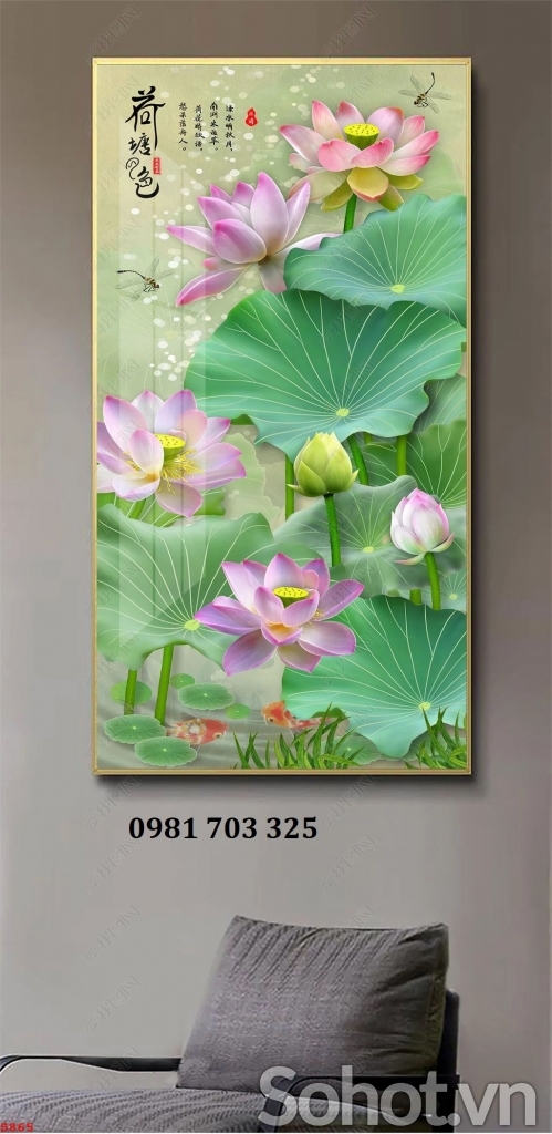 Tranh gạch hoa sen trang trí nhà