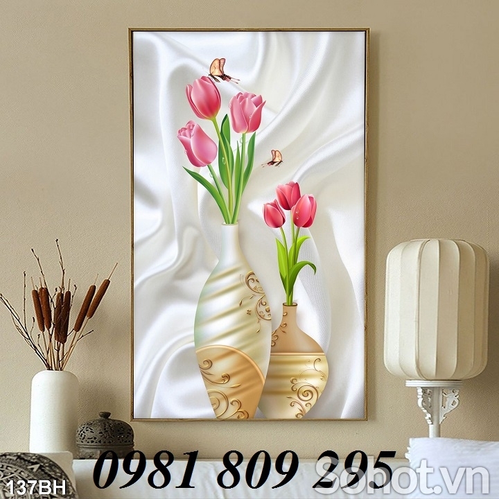 gạch tranh 3d bình hoa ốp tường