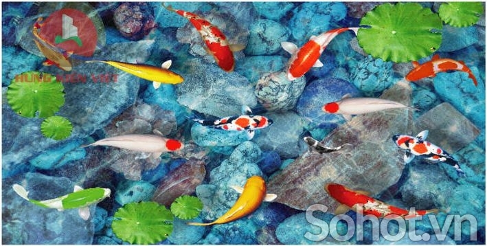 Tranh gạch 3d phong thủy cá koi - BV655