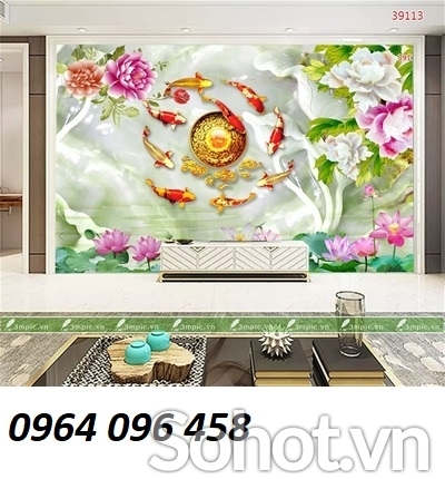 Tranh 3d cá chép - tranh gạch 3d cá chép - 755C