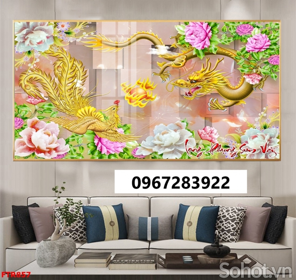 Tranh gạch 3d rồng phượng sang trọng