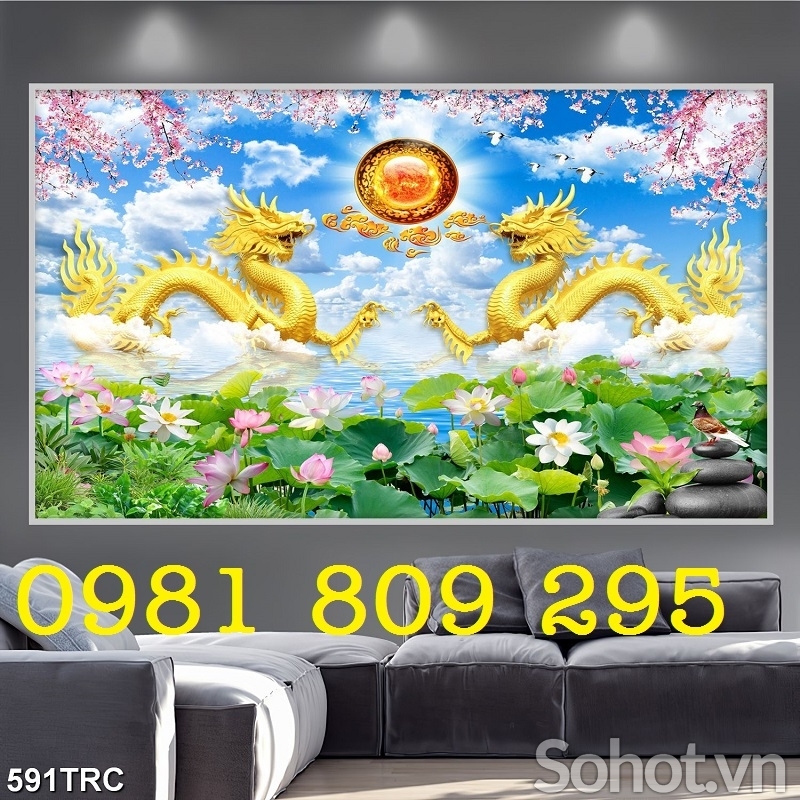 Tranh gạch ốp tường rồng phượng H97
