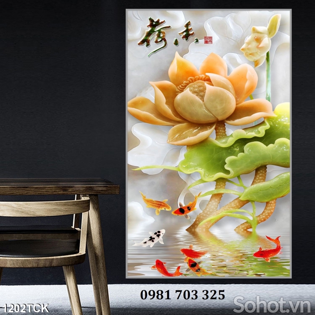 Tranh gạch đẹp 3D hoa sen