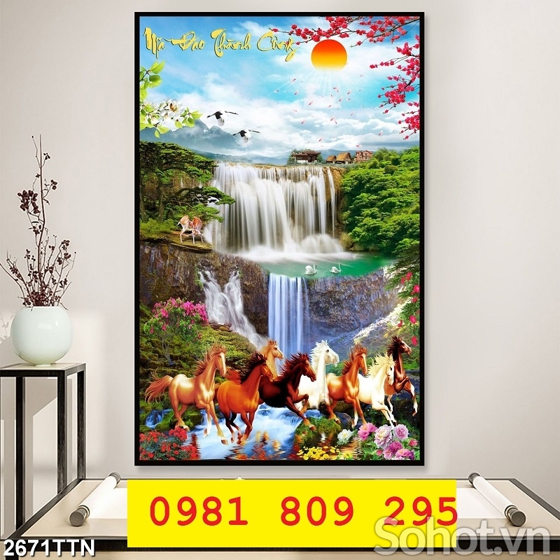 Tranh gạch men thác nước ngựa 3d ốp tường JP6585