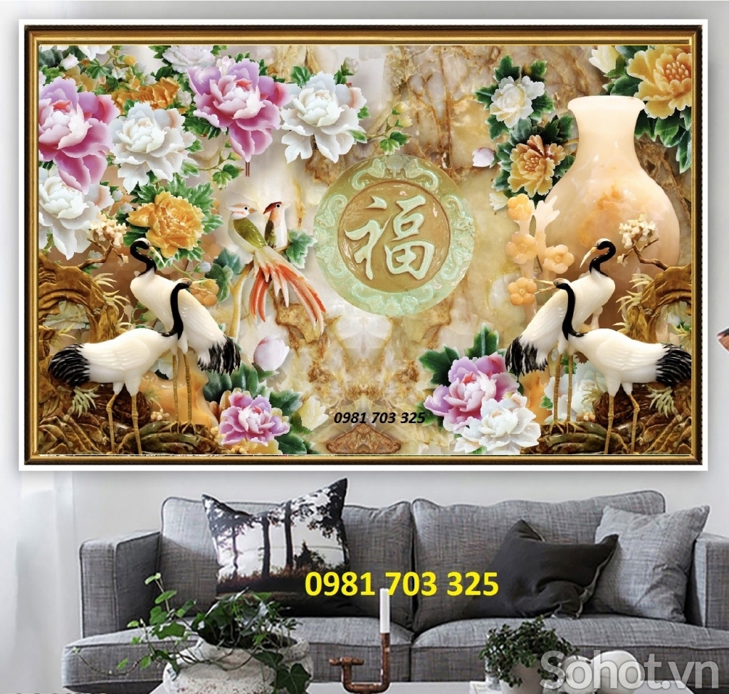 Tranh gạch 3D tùng hạc