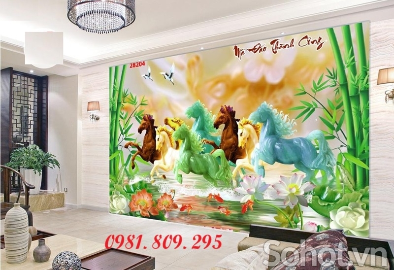 gạch tranh  ngựa 3d dán tường phòng khách JSG999