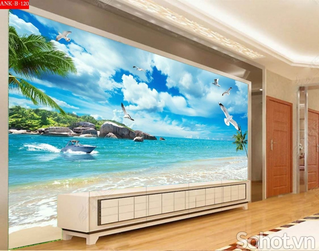 Tranh gạch 3d bờ biển cây dừa 655XP