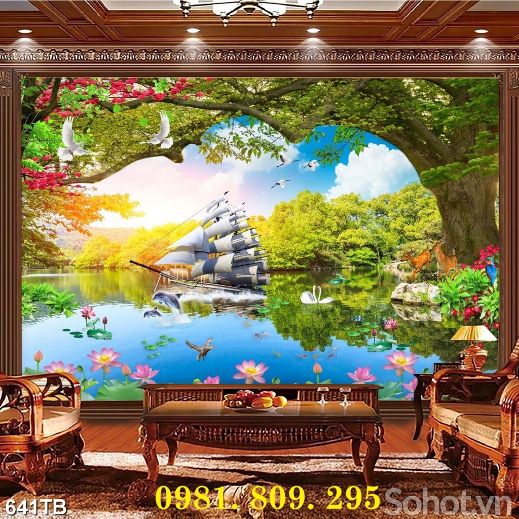 Tranh gạch 3d thuyền , tranh gạch men