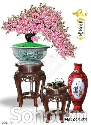 Tranh hoa đào 3d - tranh gạch 3d hoa đào - KVCX3