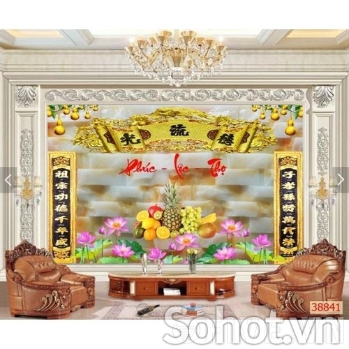 Tranh gạch 3d câu đối phòng thờ - HH5