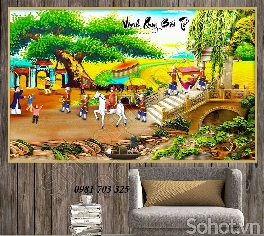 Tranh phong cảnh đồng quê ốp tường phòng khách