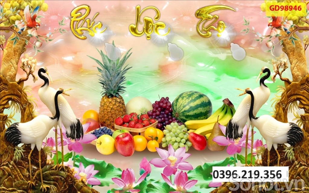 Gạch tranh tùng hạc 3d trang trí đẹp