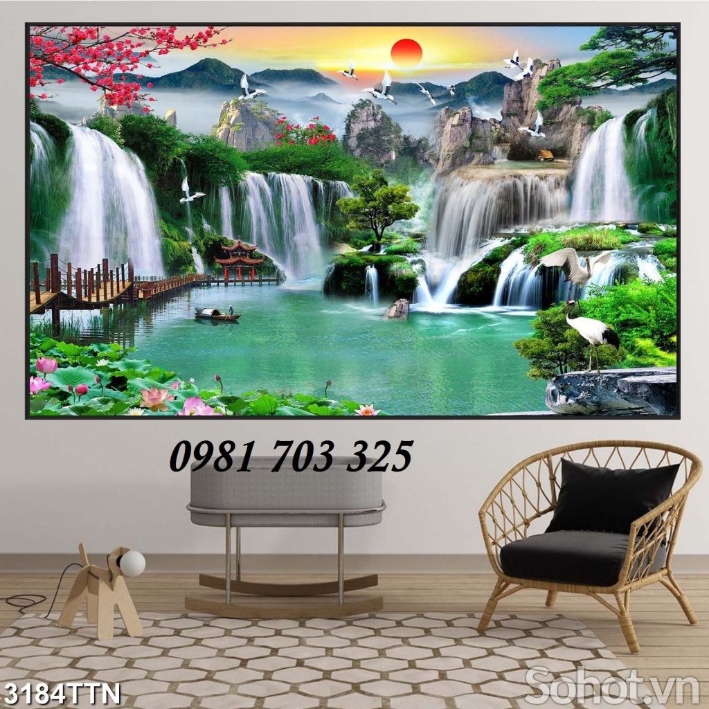 Gạch tranh thác nước phong thủy 3d