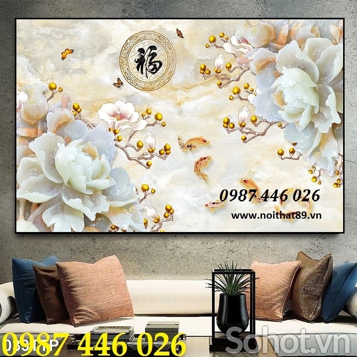 Gạch tranh hoa mẫu đơn, tranh gạch 3d