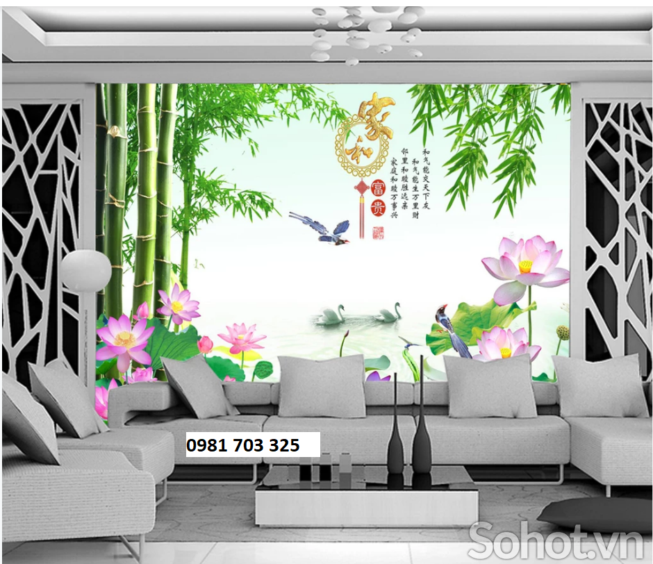 Tranh hoa sen trang trí tường- gạch tranh 3D