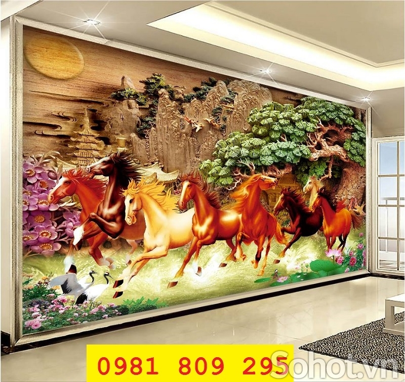 Tranh ngựa 3d , gạch tranh mã đáo thành công HP22