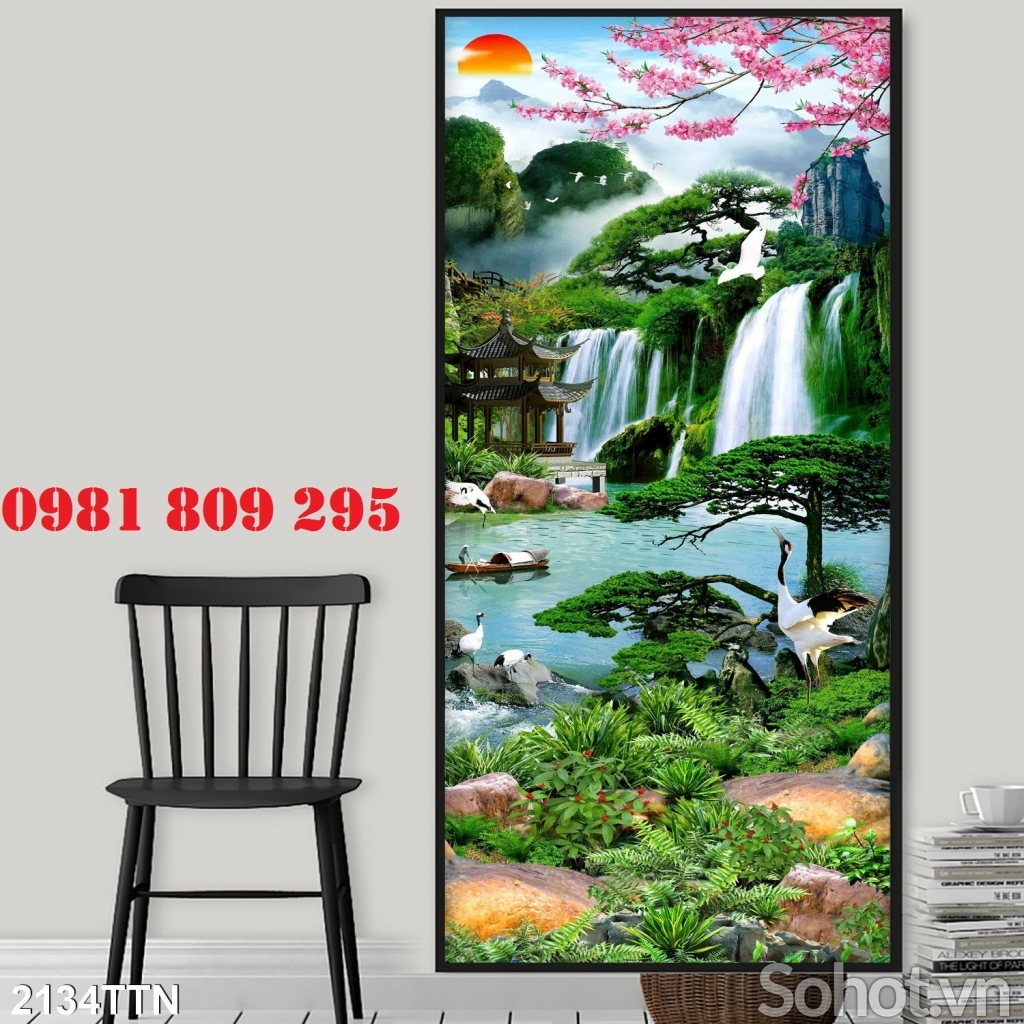 Tranh gạch sơn thủy 3d khổ đứng F456