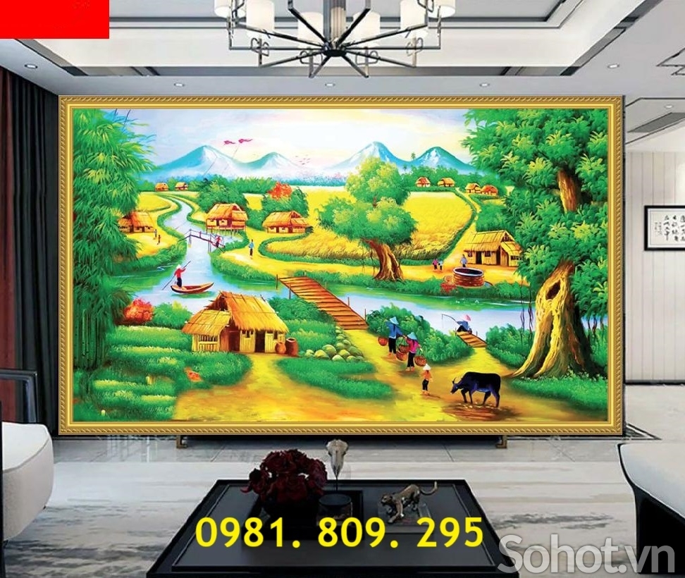 Tranh gạch làng quê 3d