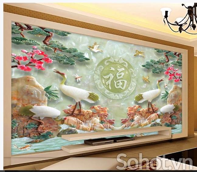 Gạch tranh đẹp tùng hạc trang trí 3D