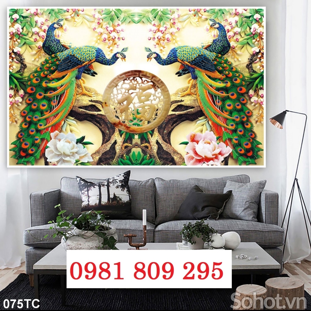 Tranh gạch men  tranh 3D chim công đẹp HP8699