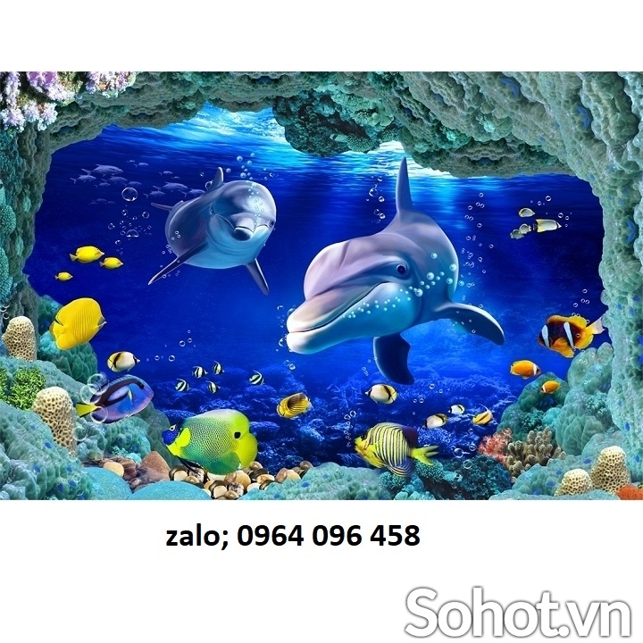 Tranh gạch 3d cá heo ốp tường phòng tắm - 0433CB