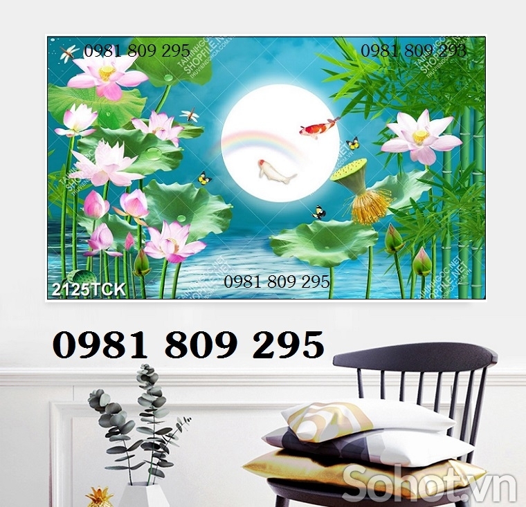 Tranh gạch men ốp tường hoa sen