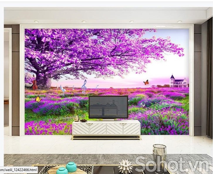 Tranh gạch 3D phòng khách- gạch tranh phong cảnh vườn hoa