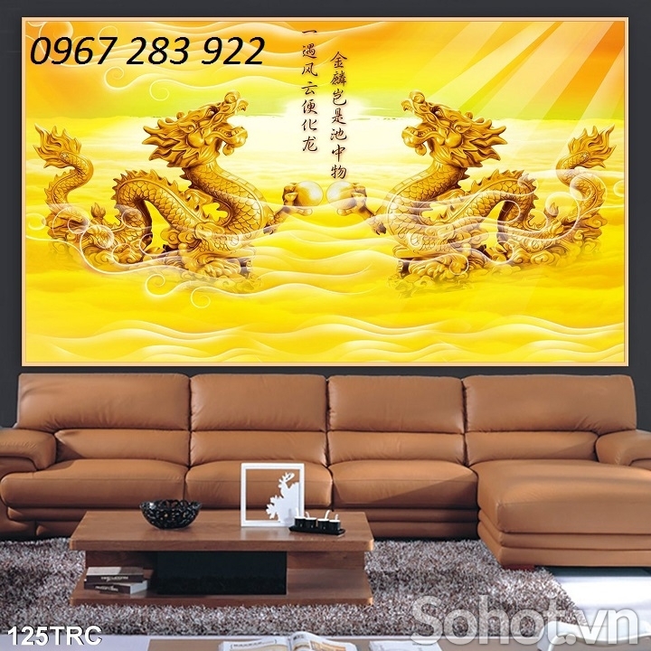 Gạch tranh phong thủy rồng vàng 3d- Tranh phòng thờ