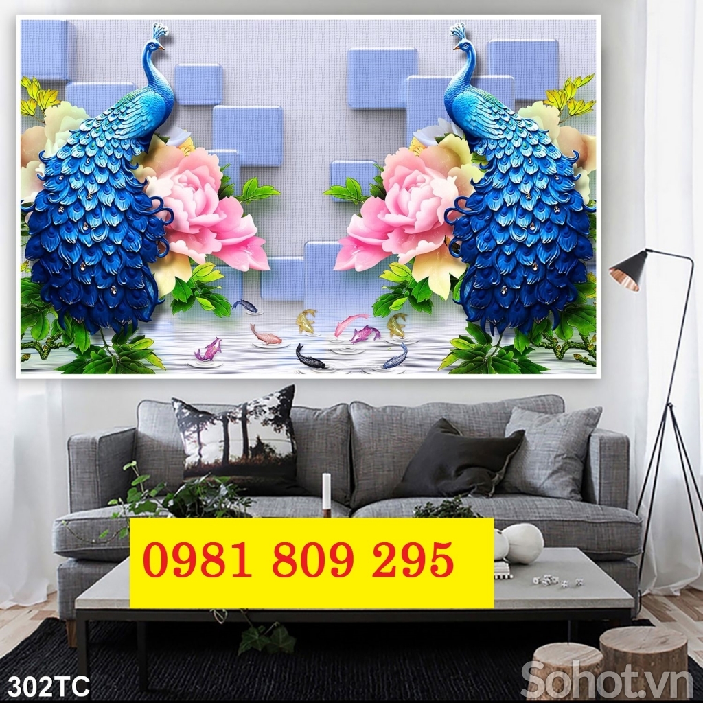 Gạch tranh chim công khổ dọc JHG9