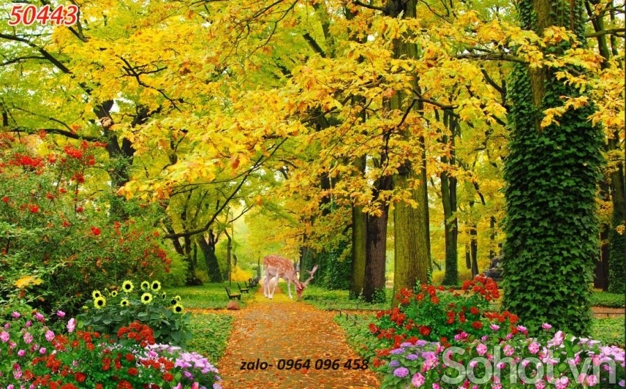 Tranh gạch 3d rừng cây lá vàng - XNV68