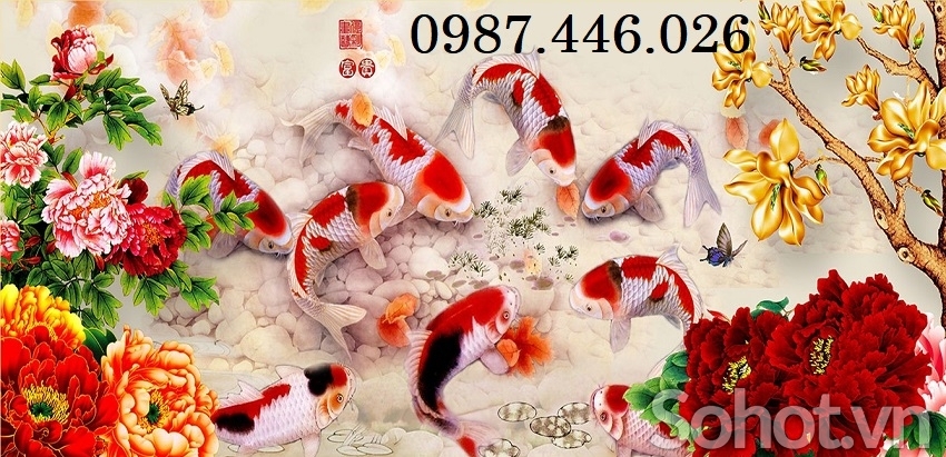 Tranh gạch men cá chép vàng 3d HP8384