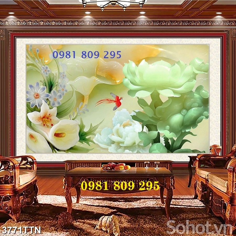 Tranh gạch hoa sen sứ ngọc 3d