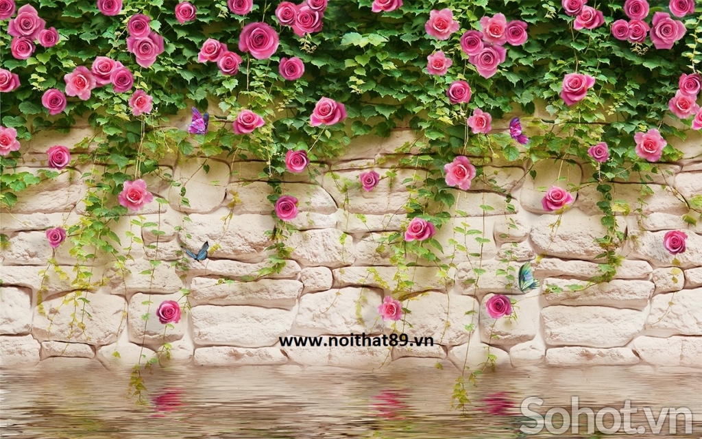 Gạch tranh ốp tường phong cảnh vườn hoa
